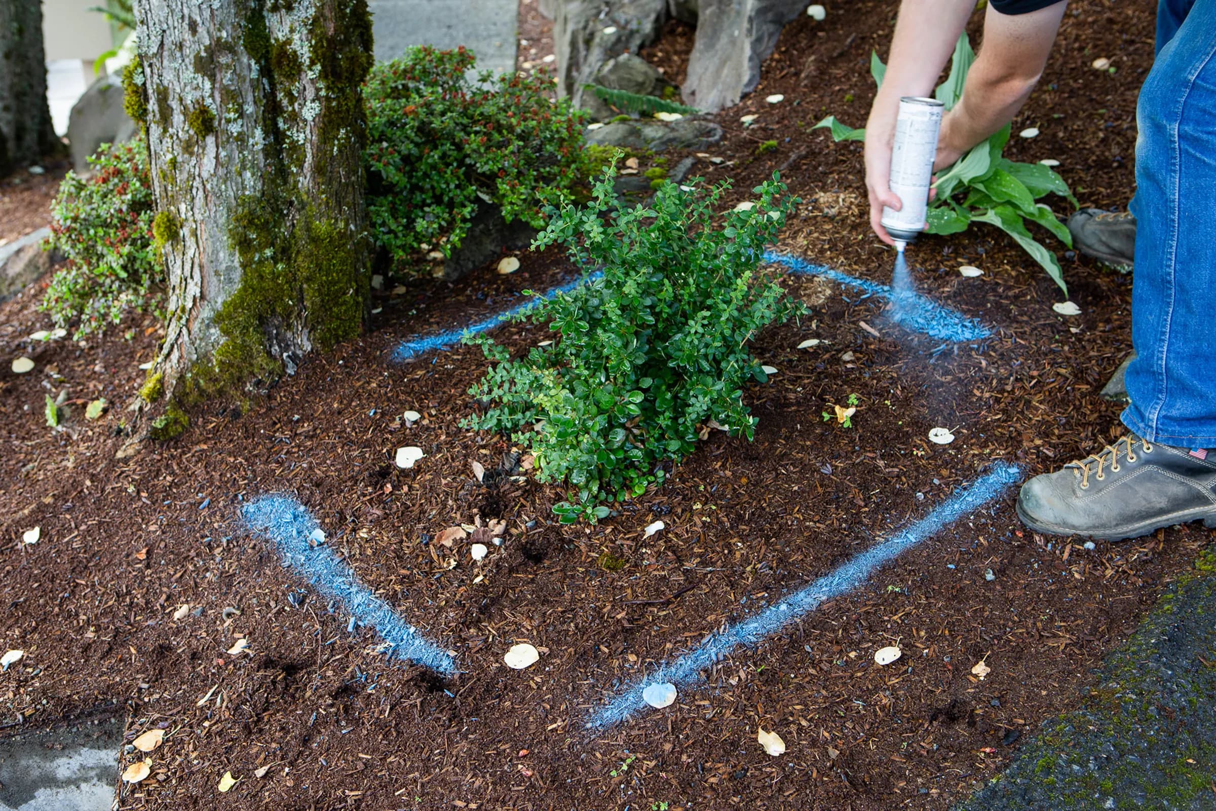 Leak detection technician marking area of hidden underground water leak at a residential property.