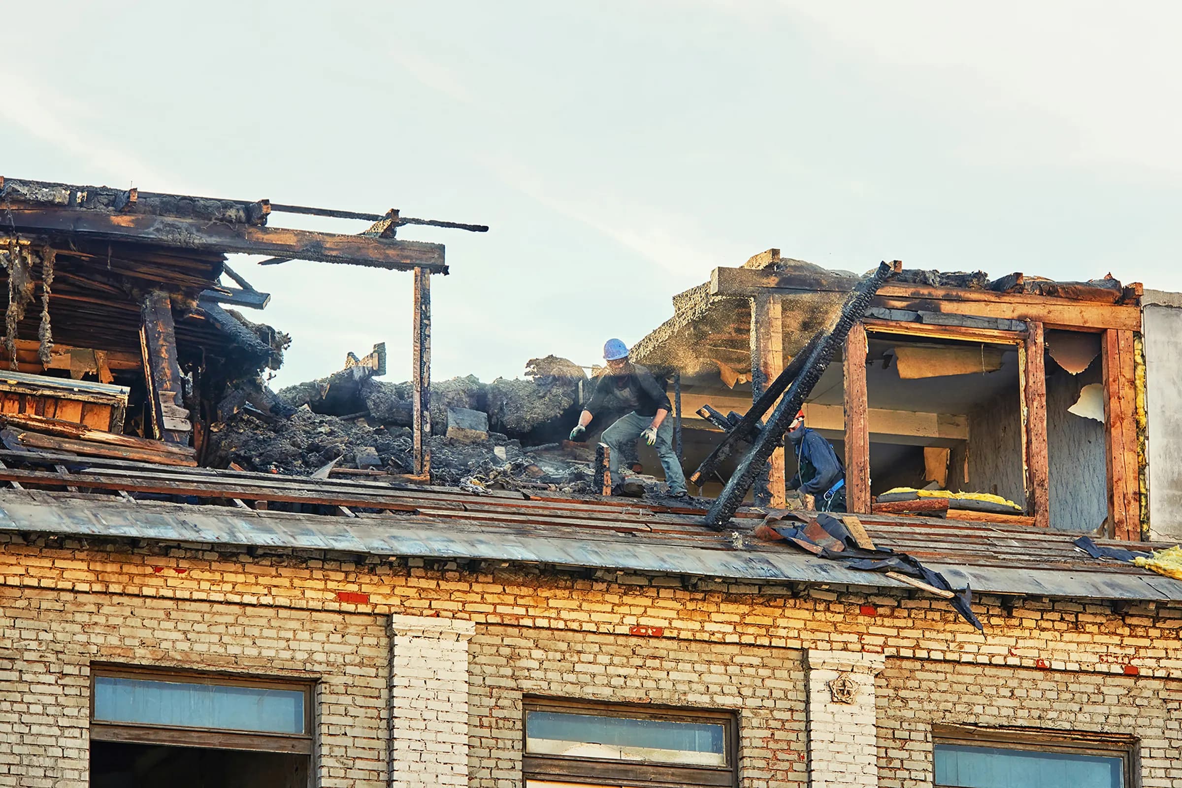 Restoration crew working on a fire damaged property.