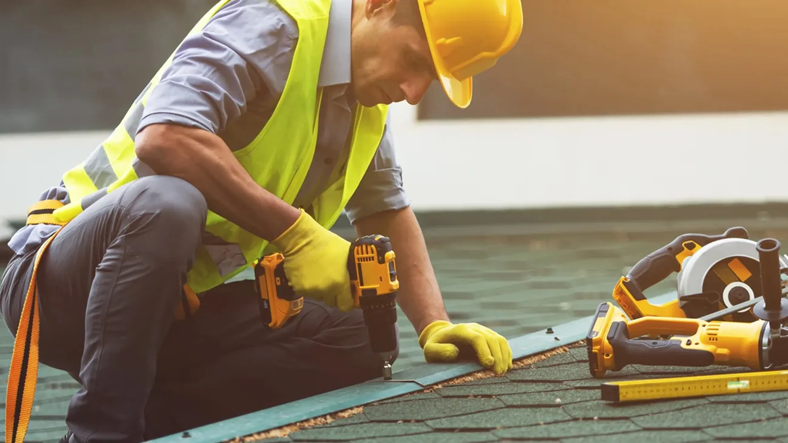 Roofer working on a residential roof